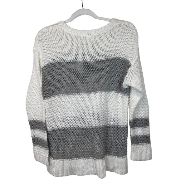 Aeropostale SP Womens White Grey Striped Open Knit Sweater Size Petite Small‎ - Picture 7 of 9